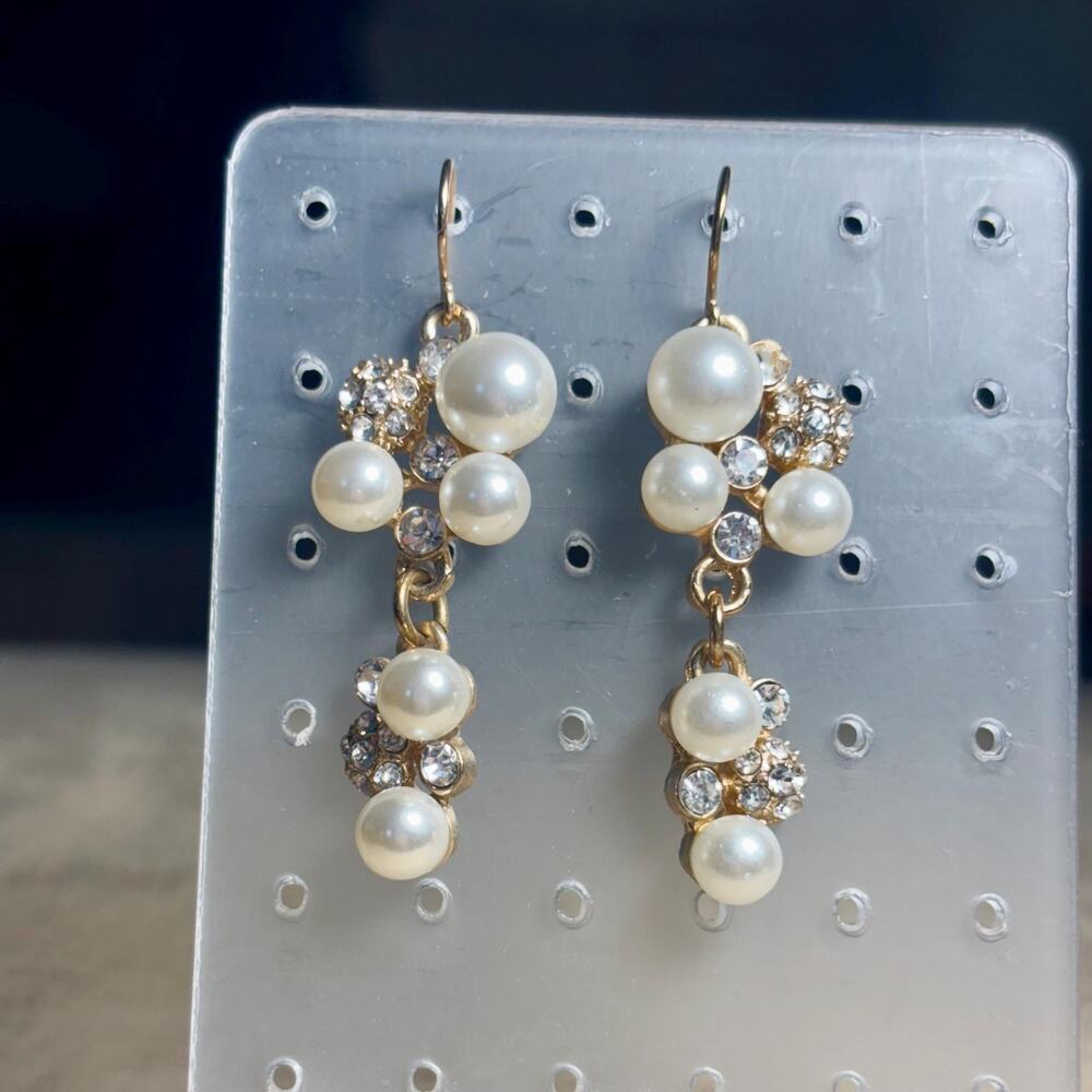 Gold Tone Pearl Drop Earrings, 1990s Statement Jewelry